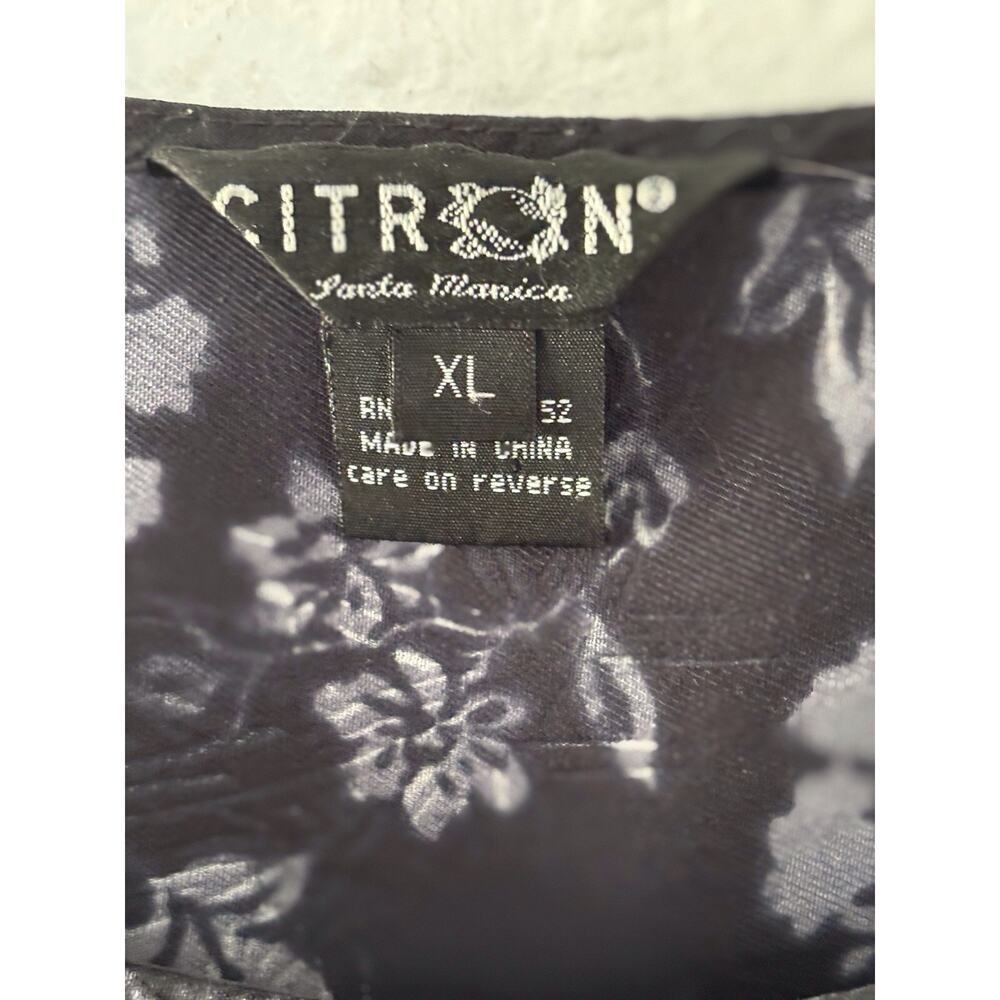 Citron Women's XL Shirt Top Teal Blue Black Flowers Tunic Boho Earthy Flowers - Picture 3 of 8